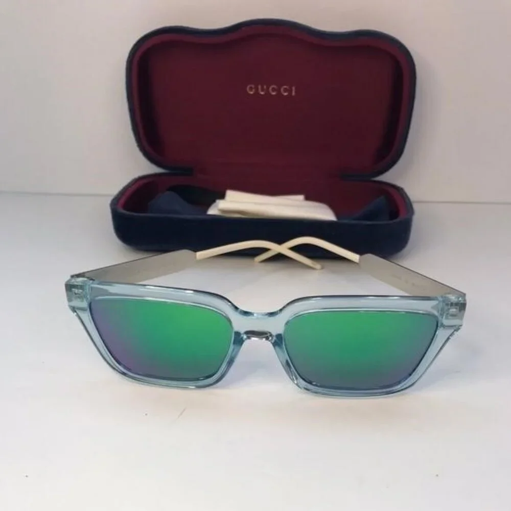 💯 - New - Authentic Gucci Light Blue/Metallic Gradient GG0975S Mirrored Squa…